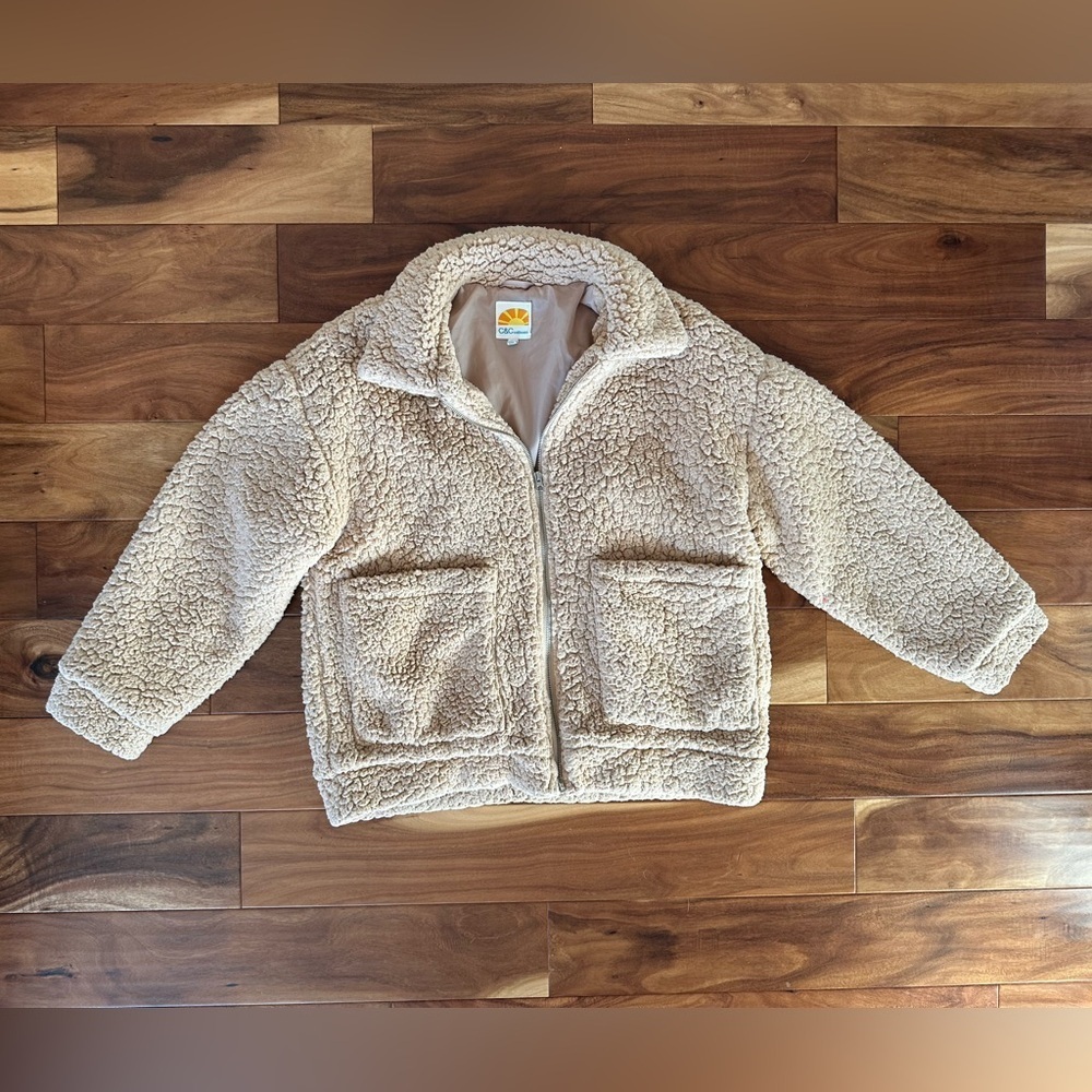 C&C California Tan Oversized Sherpa Zip Jacket size Large